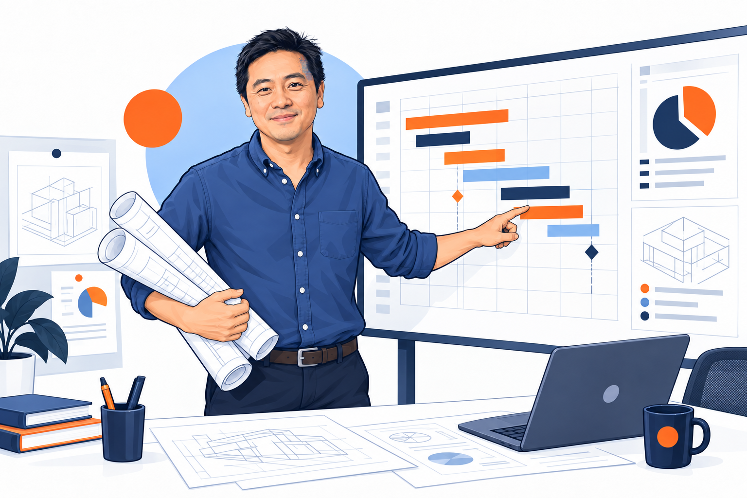 Capitan illustration of Kai working on projects & technical support
