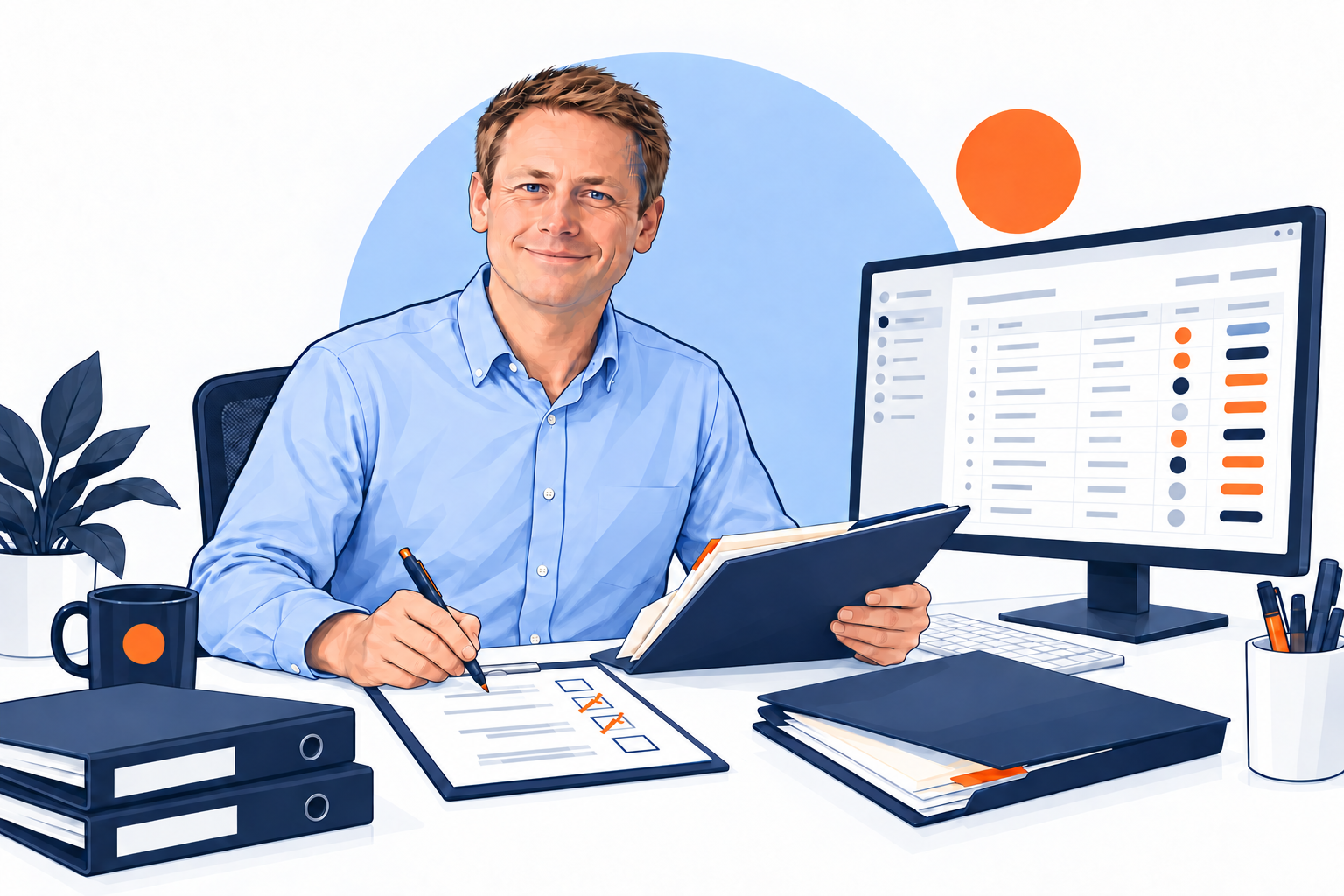 Capitan illustration of Otto working on compliance & accreditation